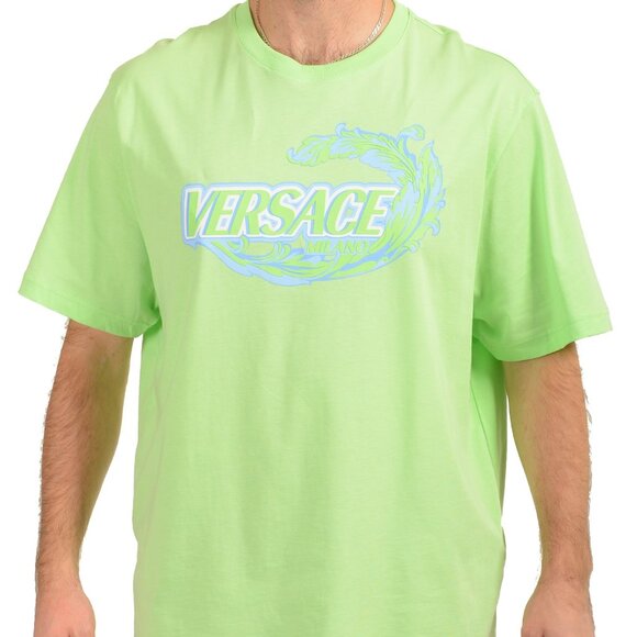 Versace Men's Mint & Blue Logo Print Short Sleeve T-Shirt US 3XL IT 58 - Picture 1 of 7